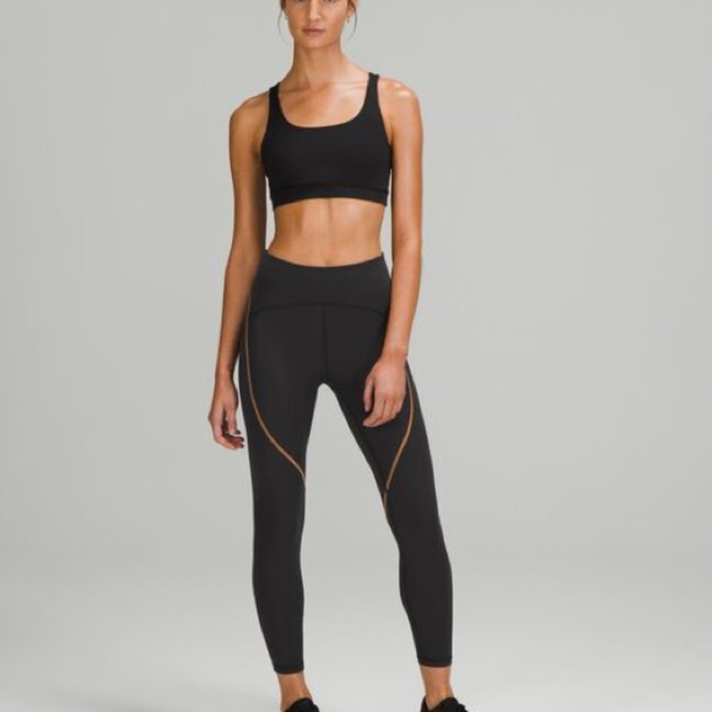Lululemon Power Thru High-Rise Tight 25" Black Leggings with Orange Accents